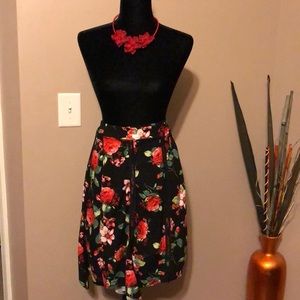 Black and Red Floral Pencil Skirt